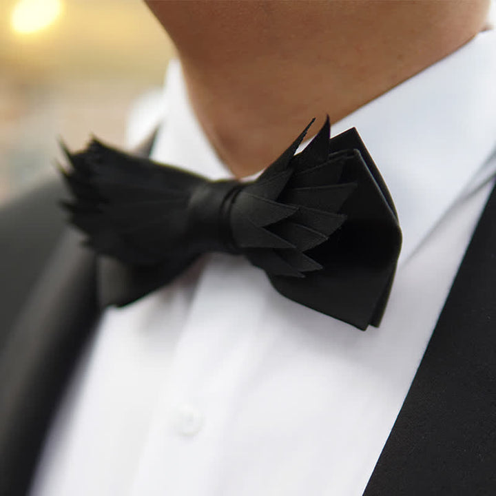 Nœud papillon noir à ailes superposées pour homme