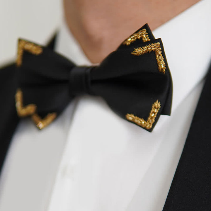 Nœud papillon noir à ornements de blé doré pour homme