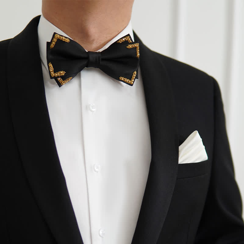 Nœud papillon noir à ornements de blé doré pour homme