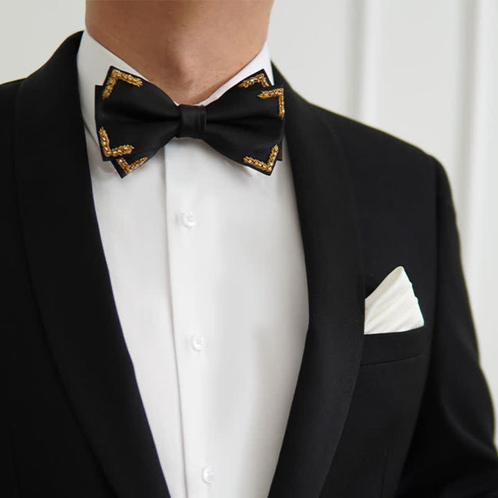 Nœud papillon noir à ornements de blé doré pour homme