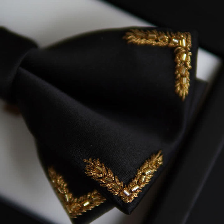 Nœud papillon noir à ornements de blé doré pour homme