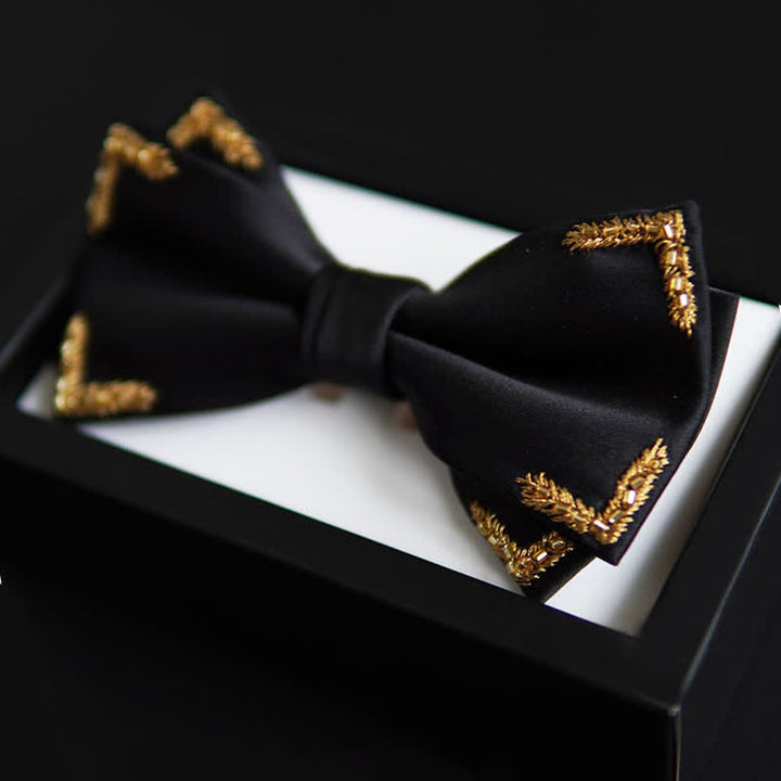 Nœud papillon noir à ornements de blé doré pour homme