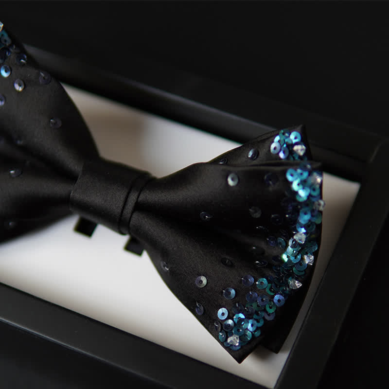 Nœud papillon noir à paillettes bleu brillant pour homme