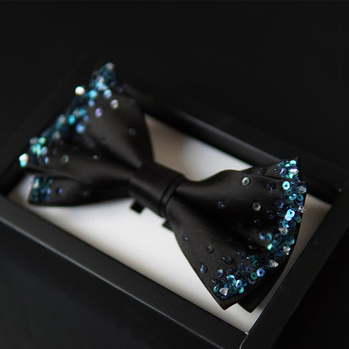 Nœud papillon noir à paillettes bleu brillant pour homme