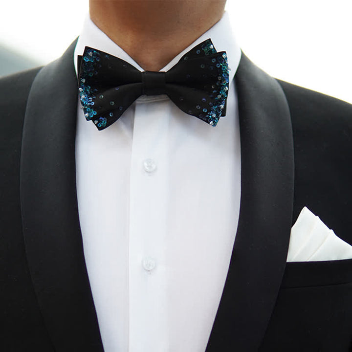 Nœud papillon noir à paillettes bleu brillant pour homme