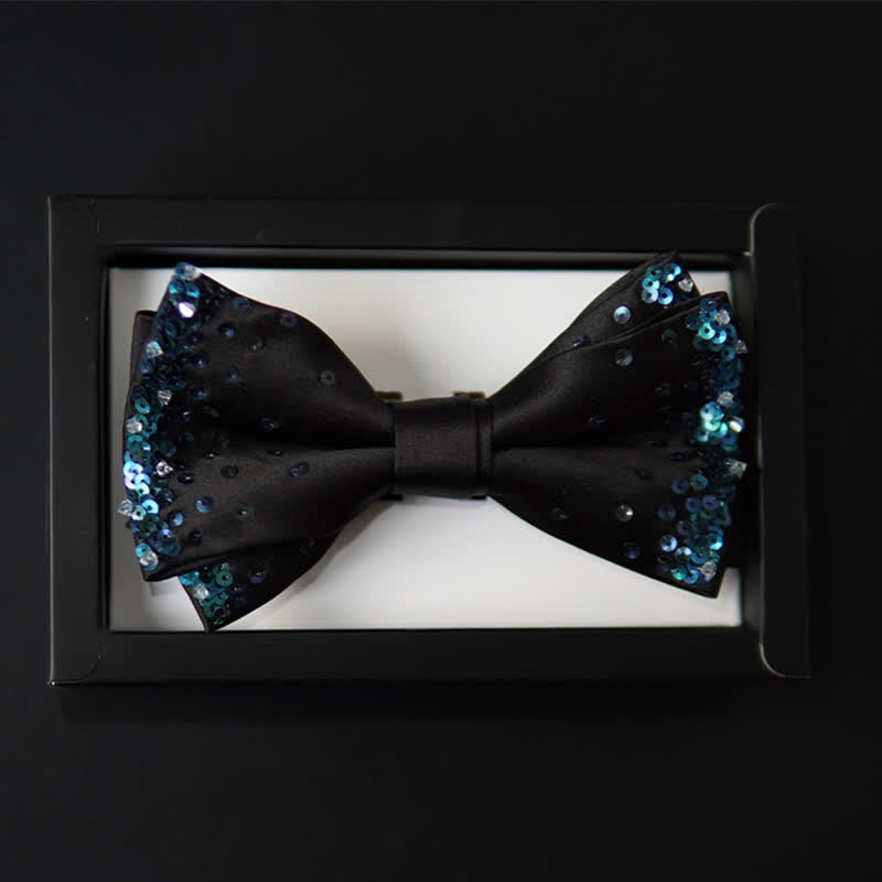 Nœud papillon noir à paillettes bleu brillant pour homme