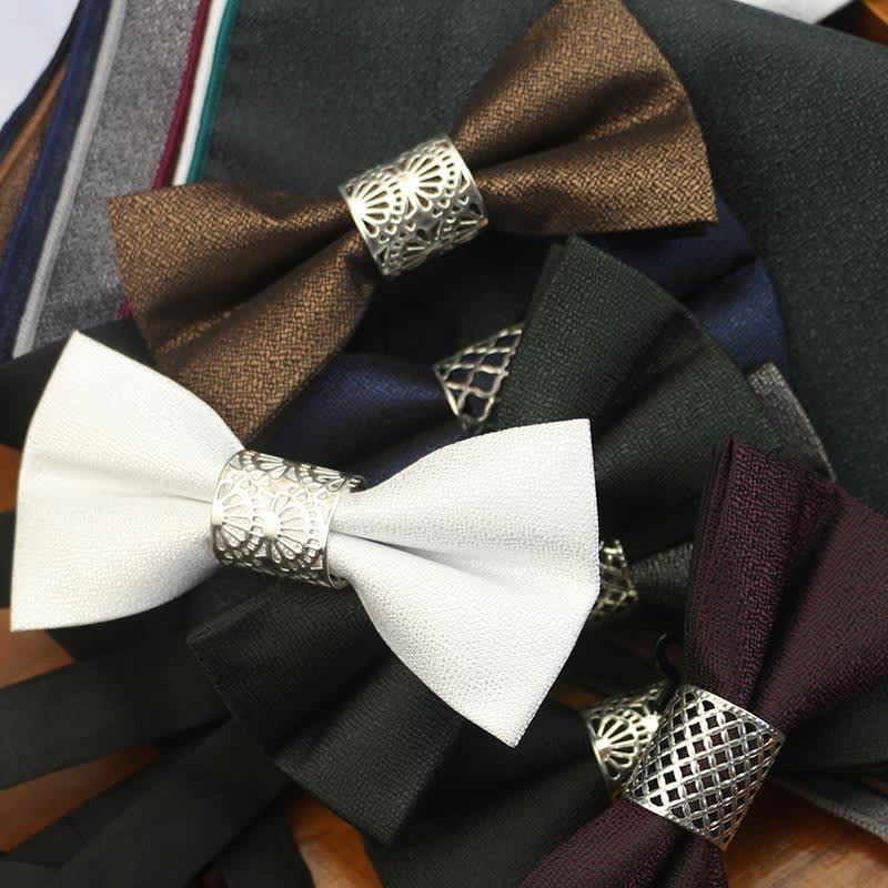 Nœud papillon de mariage classique en métal argenté pour homme
