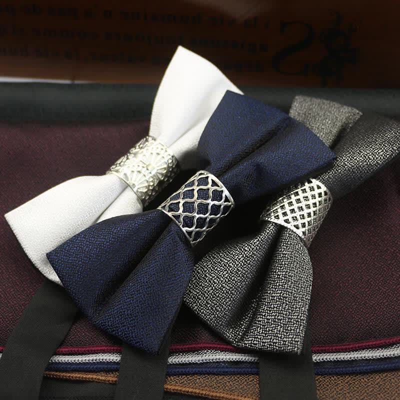 Nœud papillon de mariage classique en métal argenté pour homme