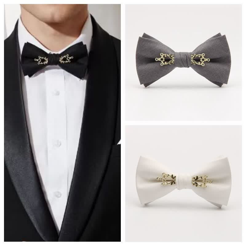 Nœud papillon de mariage à fleurs métallisées pour homme