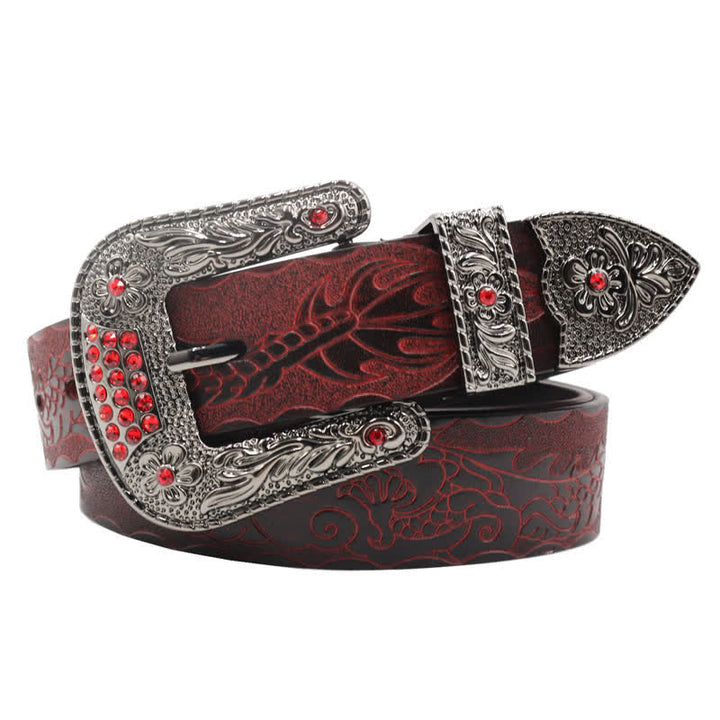 Ceinture en cuir à boucle florale et motif dragon en relief pour homme