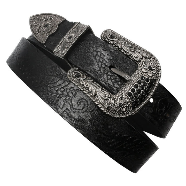 Ceinture en cuir à boucle florale et motif dragon en relief pour homme