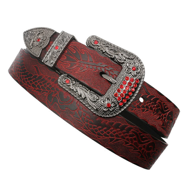 Ceinture en cuir à boucle florale et motif dragon en relief pour homme