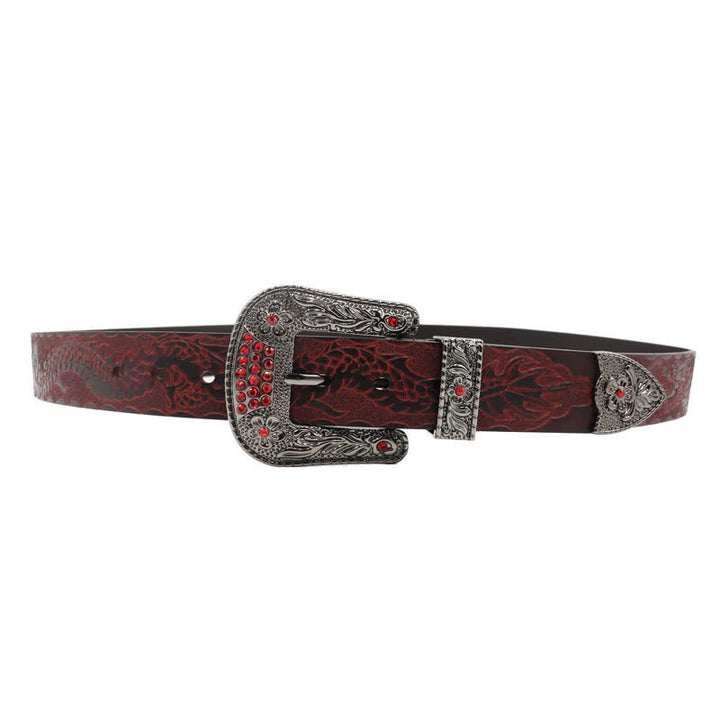 Ceinture en cuir à boucle florale et motif dragon en relief pour homme