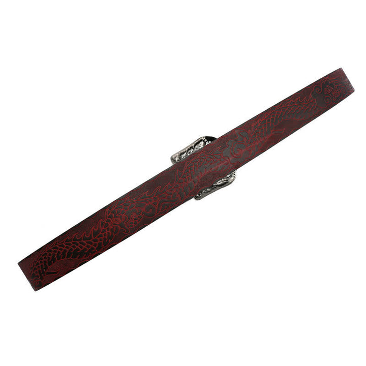 Ceinture en cuir à boucle florale et motif dragon en relief pour homme