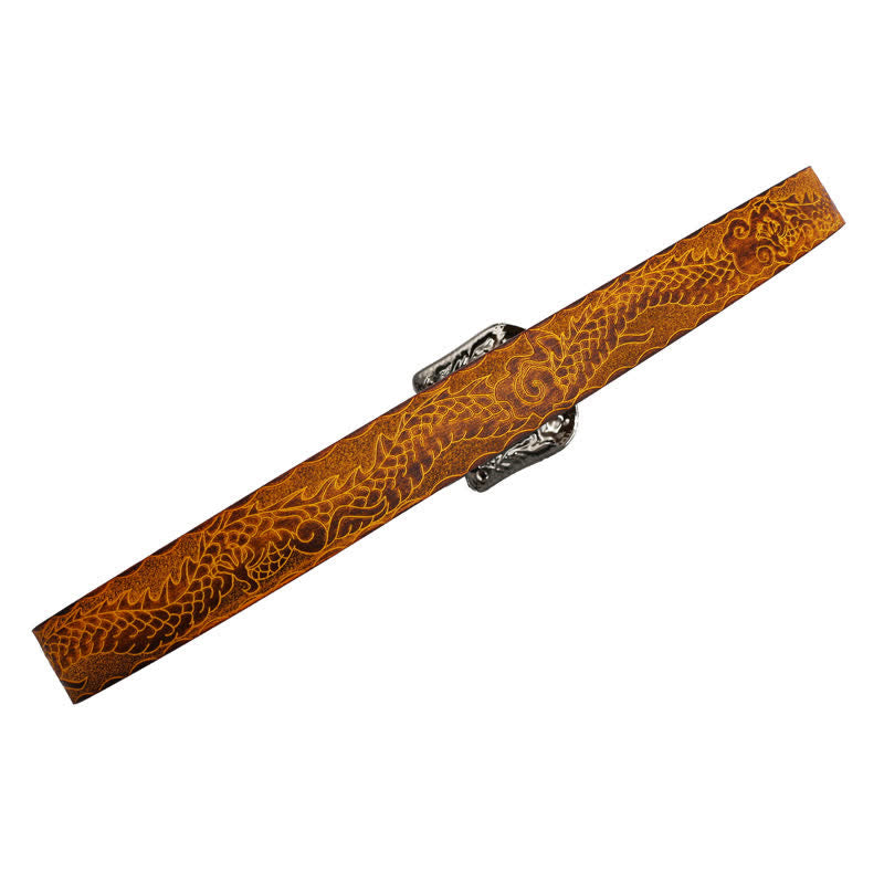 Ceinture en cuir à boucle florale et motif dragon en relief pour homme