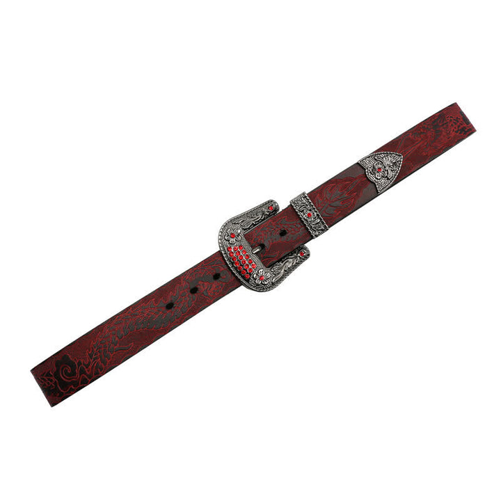 Ceinture en cuir à boucle florale et motif dragon en relief pour homme