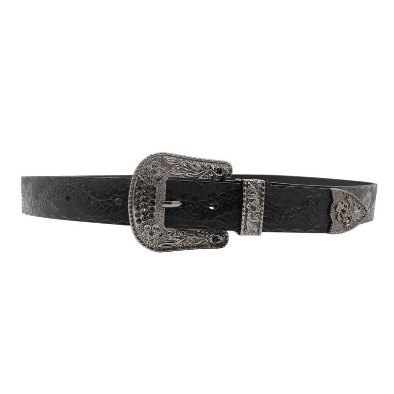 Ceinture en cuir à boucle florale et motif dragon en relief pour homme