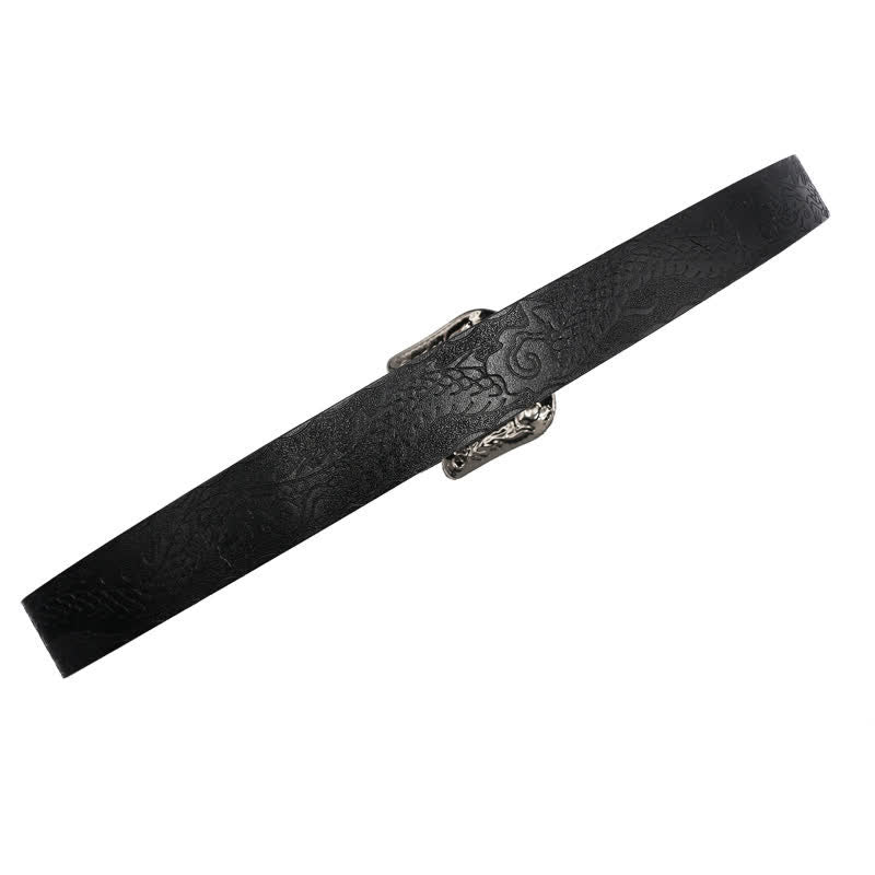 Ceinture en cuir à boucle florale et motif dragon en relief pour homme
