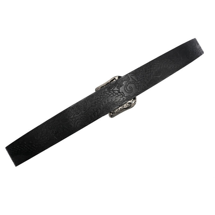 Ceinture en cuir à boucle florale et motif dragon en relief pour homme