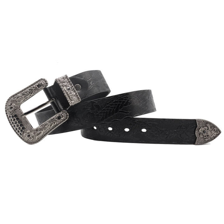 Ceinture en cuir à boucle florale et motif dragon en relief pour homme