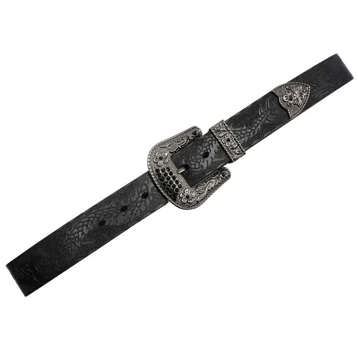 Ceinture en cuir à boucle florale et motif dragon en relief pour homme
