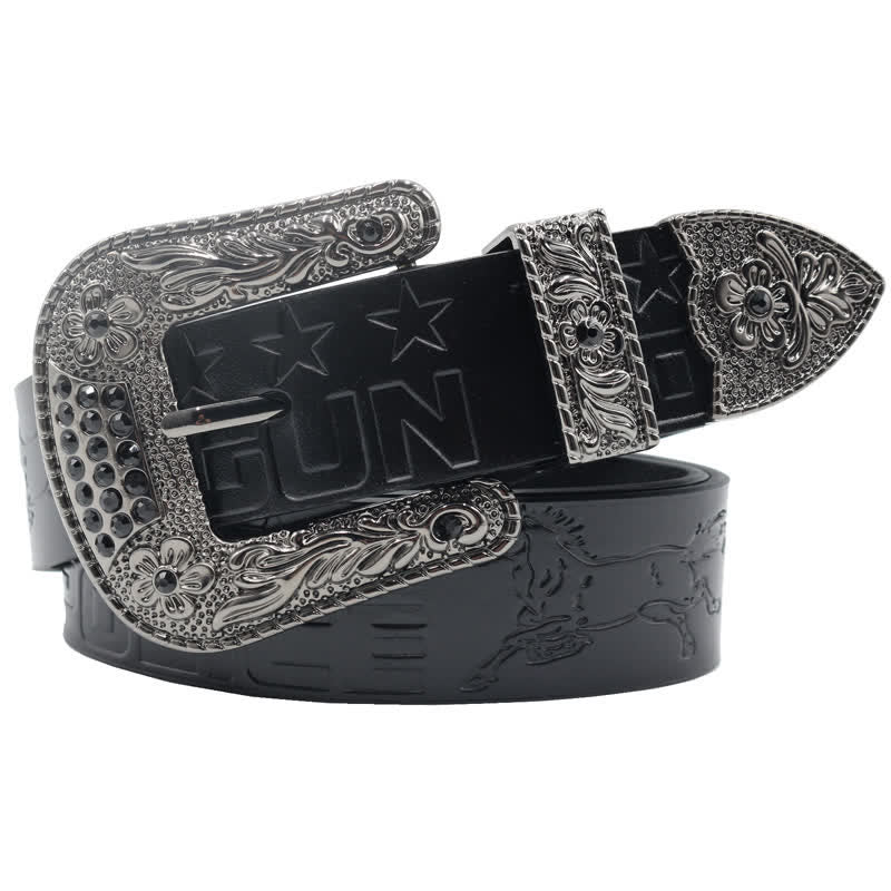 Ceinture en cuir à boucle sculptée pour homme, motif cowboy