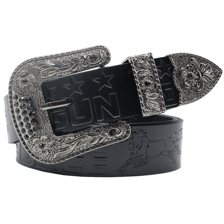 Ceinture en cuir à boucle sculptée pour homme, motif cowboy