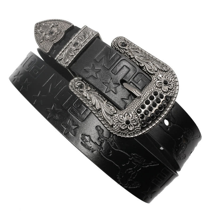 Ceinture en cuir à boucle sculptée pour homme, motif cowboy