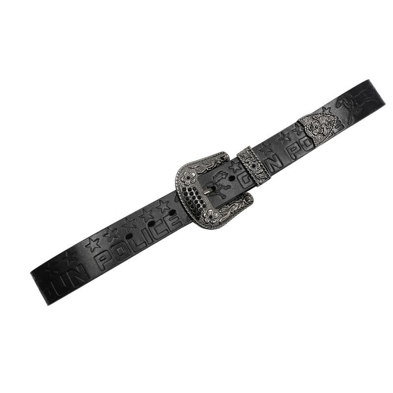 Ceinture en cuir à boucle sculptée pour homme, motif cowboy