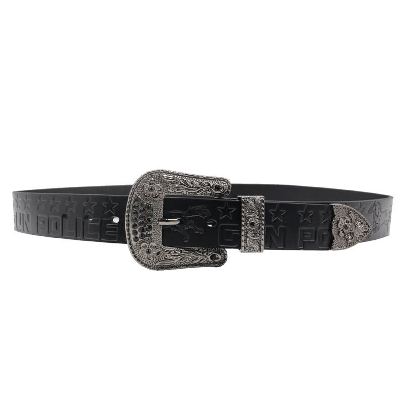 Ceinture en cuir à boucle sculptée pour homme, motif cowboy