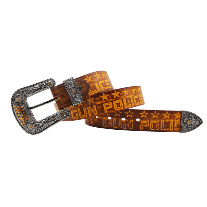 Ceinture en cuir à boucle sculptée pour homme, motif cowboy