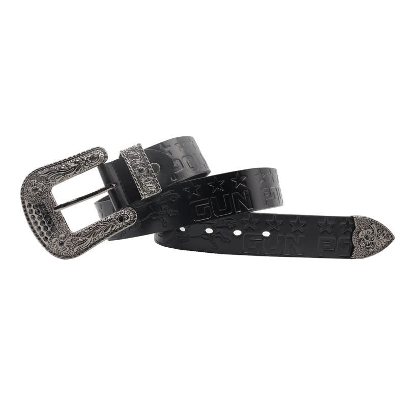 Ceinture en cuir à boucle sculptée pour homme, motif cowboy