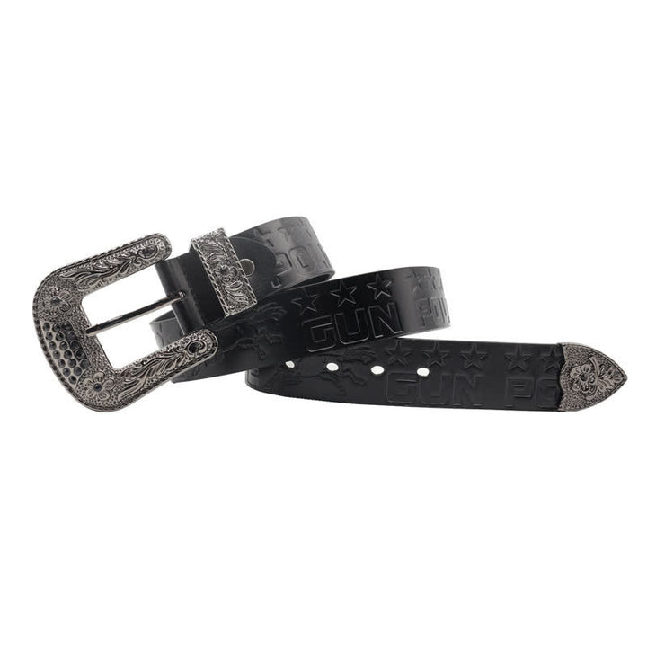 Ceinture en cuir à boucle sculptée pour homme, motif cowboy