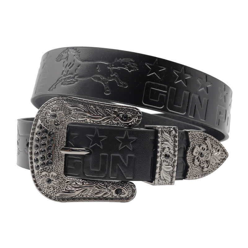 Ceinture en cuir à boucle sculptée pour homme, motif cowboy
