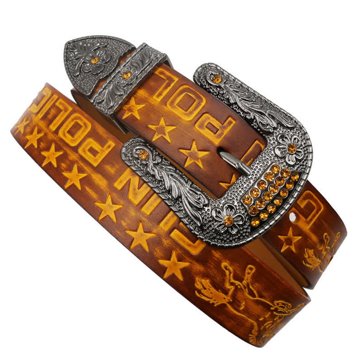 Ceinture en cuir à boucle sculptée pour homme, motif cowboy