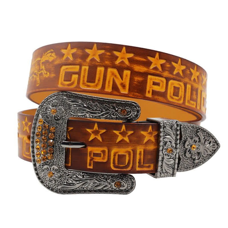 Ceinture en cuir à boucle sculptée pour homme, motif cowboy