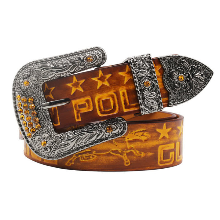 Ceinture en cuir à boucle sculptée pour homme, motif cowboy