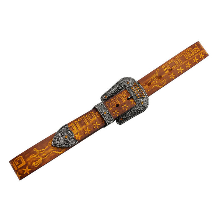 Ceinture en cuir à boucle sculptée pour homme, motif cowboy