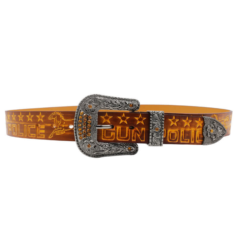Ceinture en cuir à boucle sculptée pour homme, motif cowboy