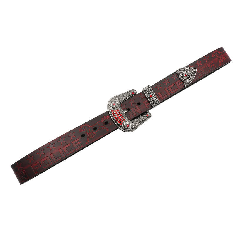 Ceinture en cuir à boucle sculptée pour homme, motif cowboy