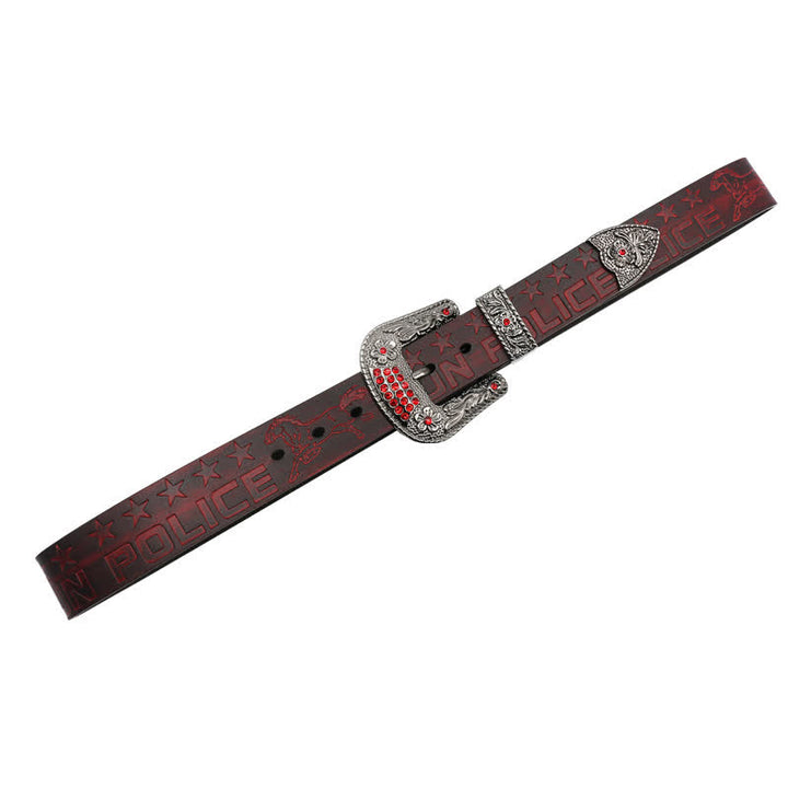 Ceinture en cuir à boucle sculptée pour homme, motif cowboy