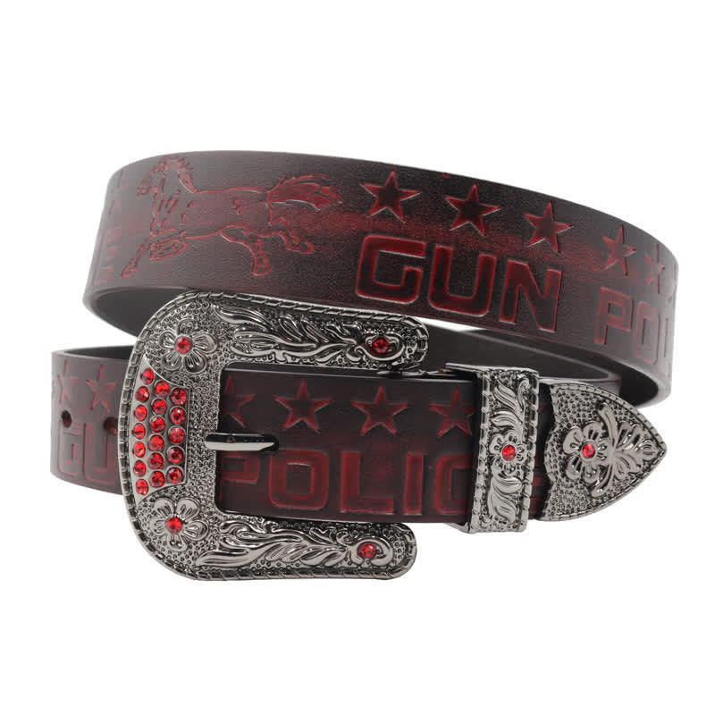 Ceinture en cuir à boucle sculptée pour homme, motif cowboy