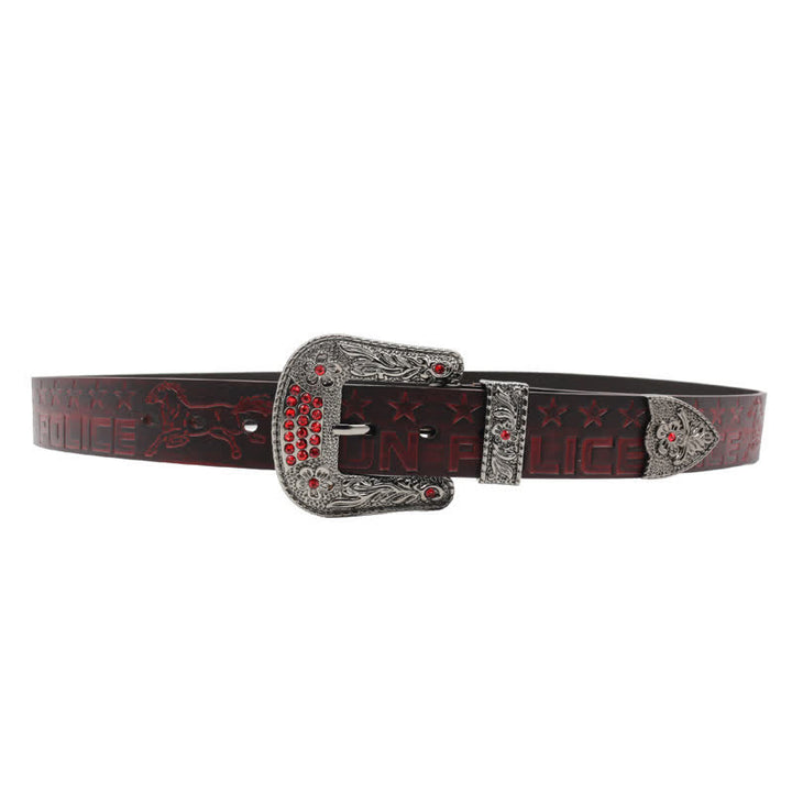 Ceinture en cuir à boucle sculptée pour homme, motif cowboy