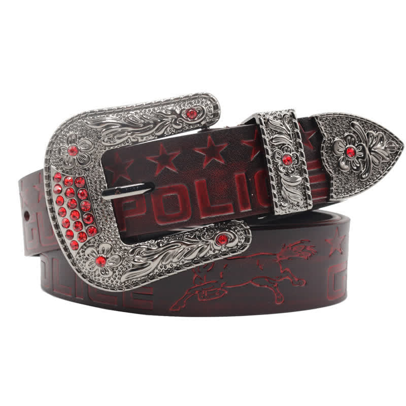 Ceinture en cuir à boucle sculptée pour homme, motif cowboy