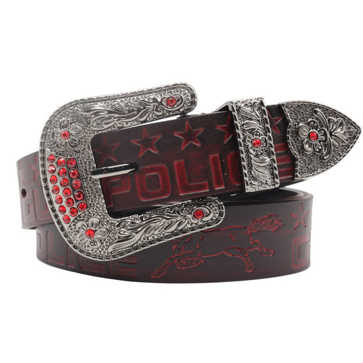 Ceinture en cuir à boucle sculptée pour homme, motif cowboy