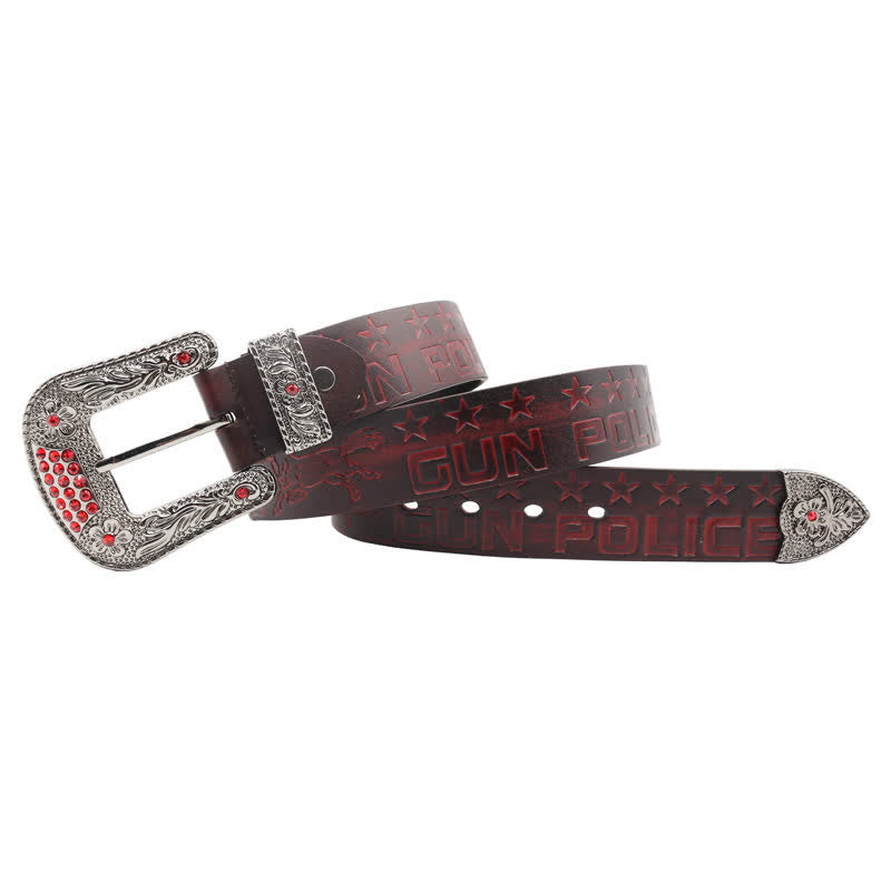 Ceinture en cuir à boucle sculptée pour homme, motif cowboy