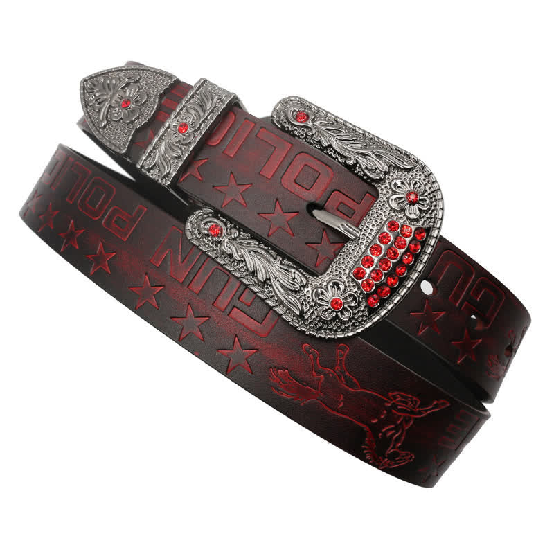 Ceinture en cuir à boucle sculptée pour homme, motif cowboy