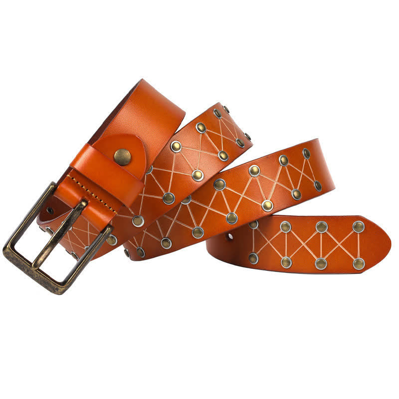 Ceinture en cuir vintage cloutée à rivets de style punk pour homme - Orange - 44 - image 4