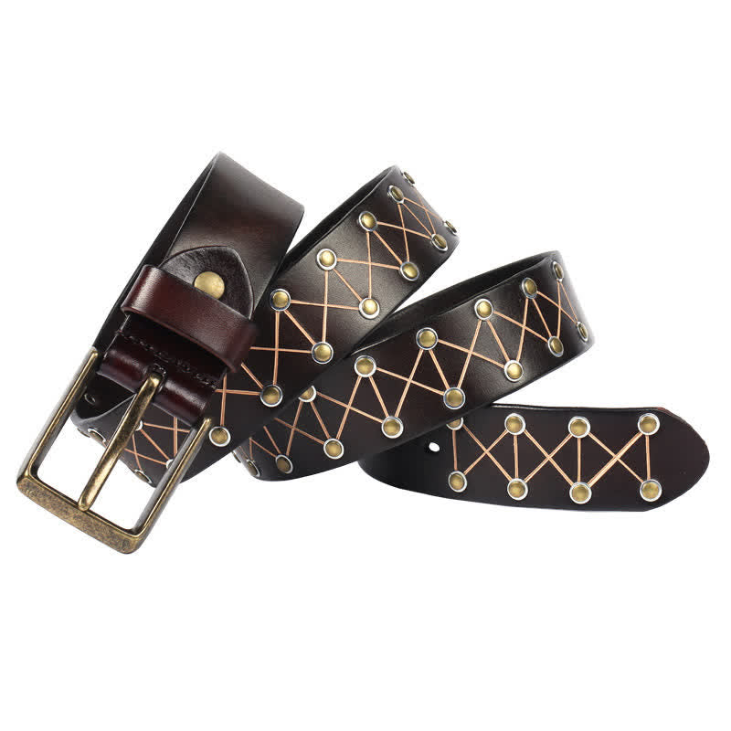 Ceinture en cuir vintage cloutée à rivets de style punk pour homme - Brun - 44 - image 0