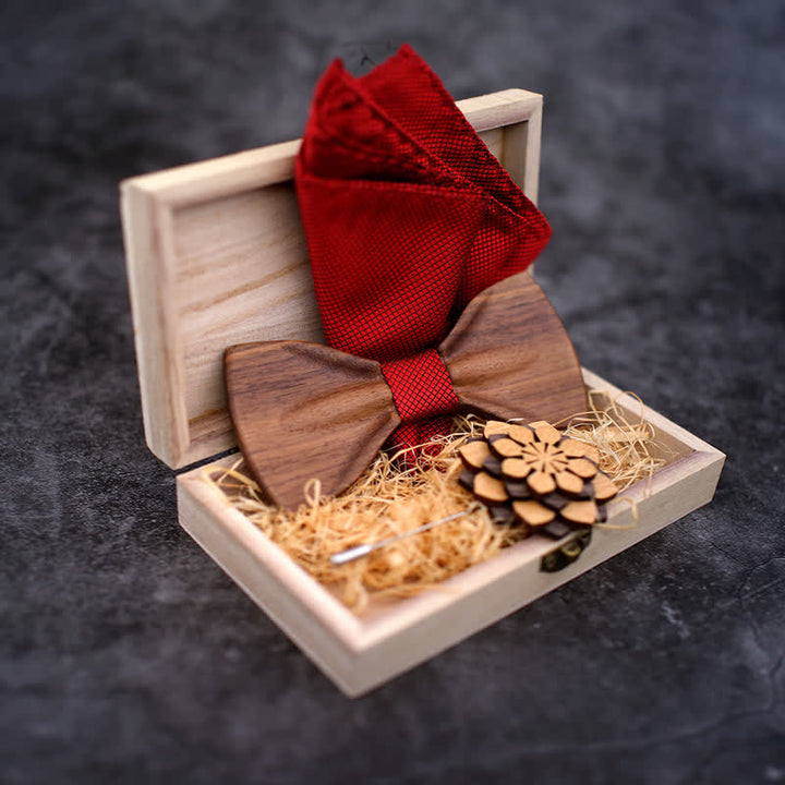 Lot de 3 nœuds papillon décoratifs en bois naturel pour homme